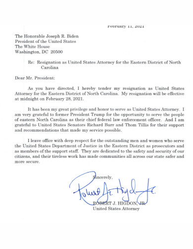 us president resignation letter