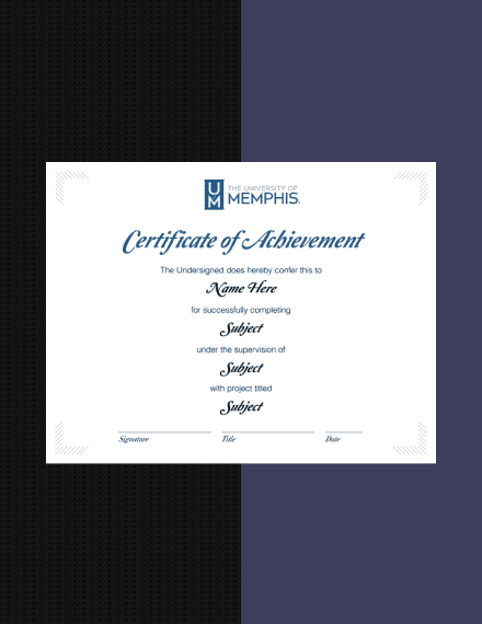 University of Memphis Achievement Certificate