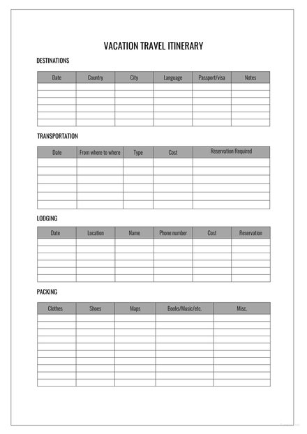 Vacation Itinerary Template