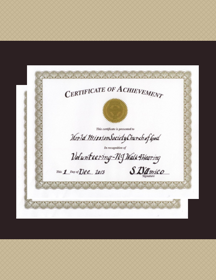 Walk4Hearing Certificate of Achievement