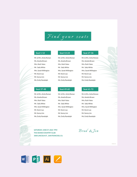 Wedding Reception Seating Chart Template From Microsoft