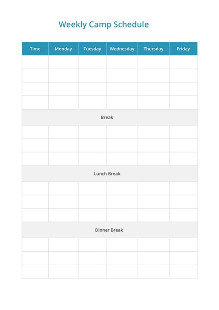 Weekly Camp Schedule Report Template