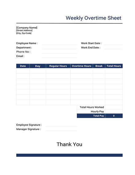 Weekly Overtime Report Sheet Template
