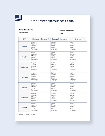 Weekly Report Card Template