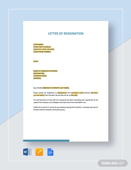 simple resignation letter format in word