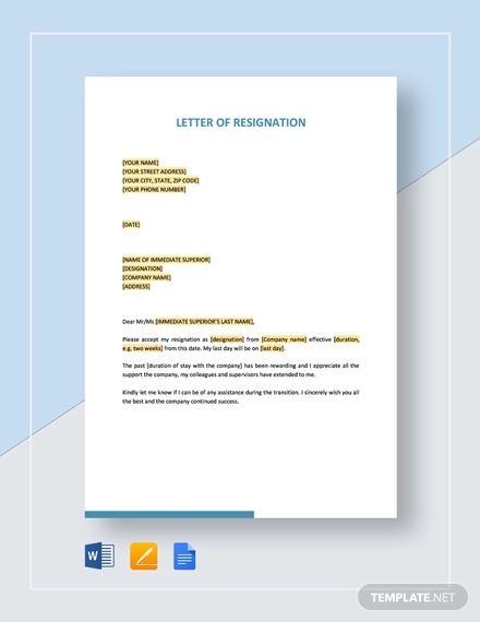 letter of resignation