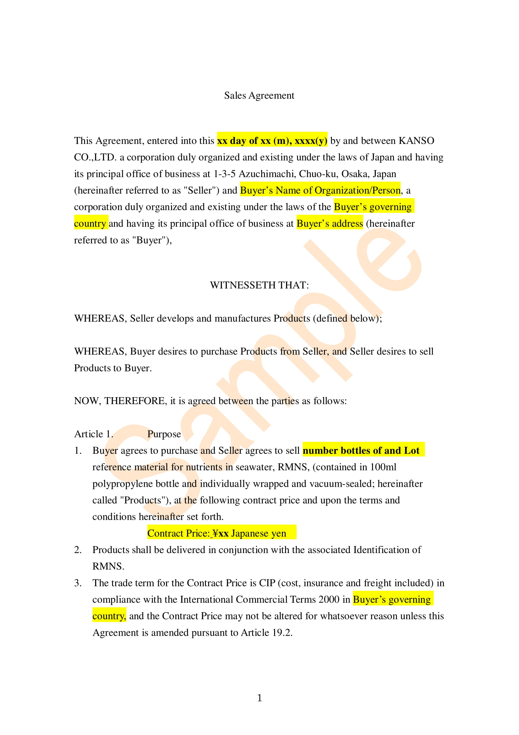 Purchase Agreement Contract Form 18 Examples Format Pdf Examples