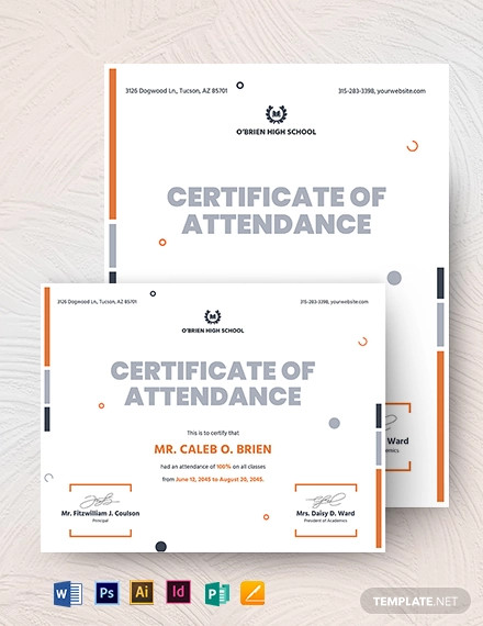 100 percent attendance certificate template