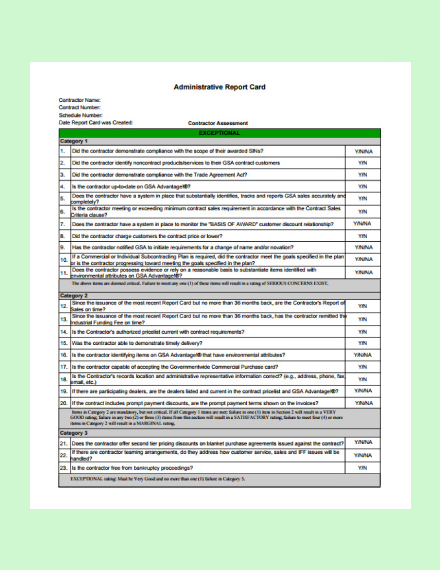 administrative report card