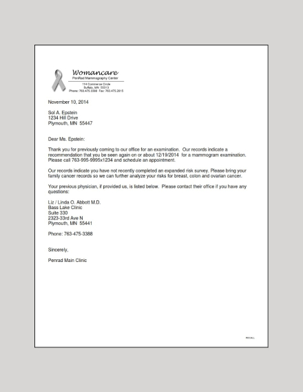 appointment reminder letter