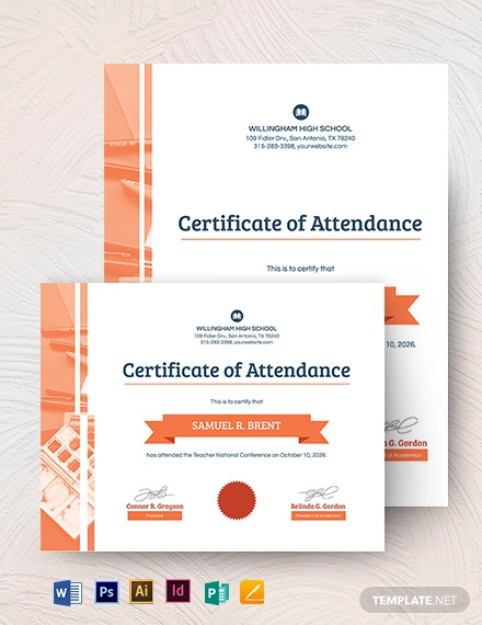 attendance certificate template for teachers