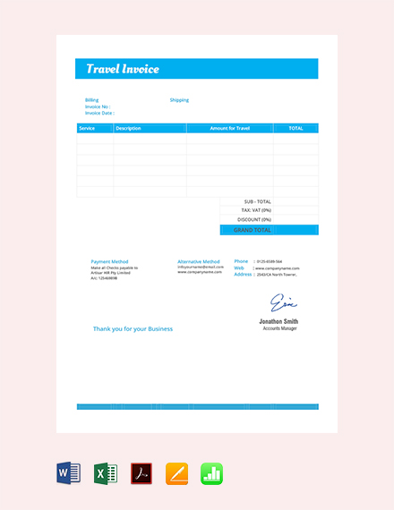 Basic Travel Invoice Template