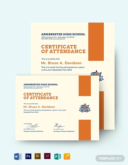 Basketball Certificate Of Participation Template