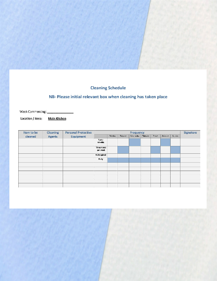 blank cleaning schedule template
