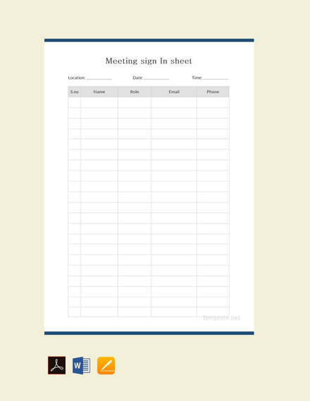 Blank Meeting Sign In Sheet