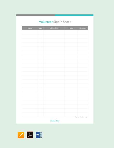 Blank Volunteer Sign In Sheet