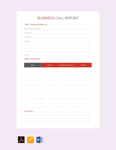 Business Call Report Template