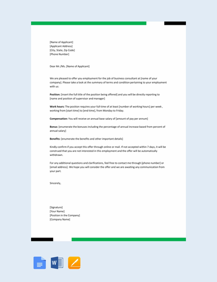 business consultant offer letter template