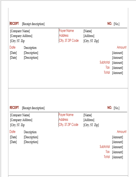 Cash Receipt Description Template