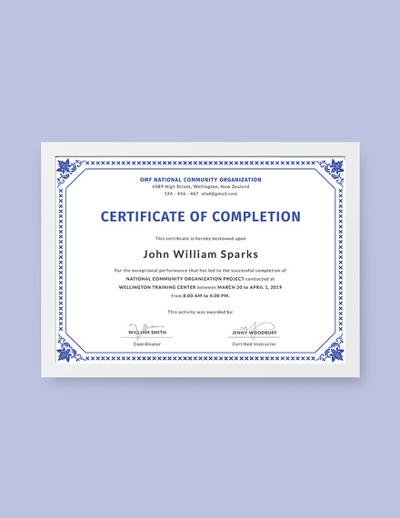 certificate of project completion template