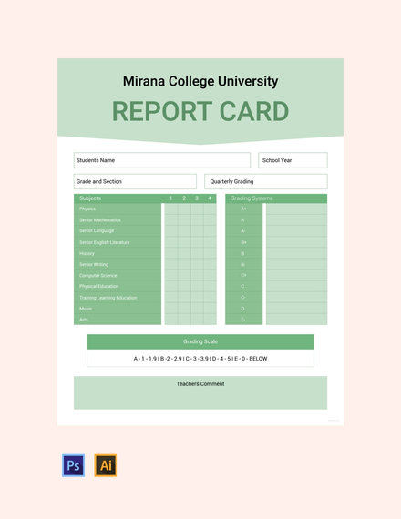 Report Card Format In Word