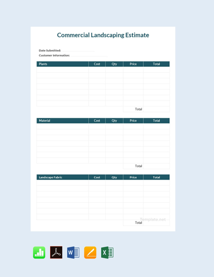 Commercial Landscaping Estimate Sheet Template