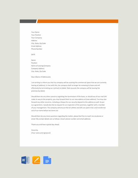 commercial lease termination letter template