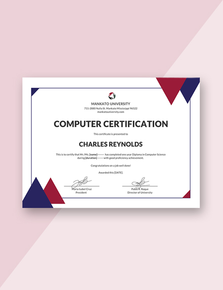 computer diploma certificate