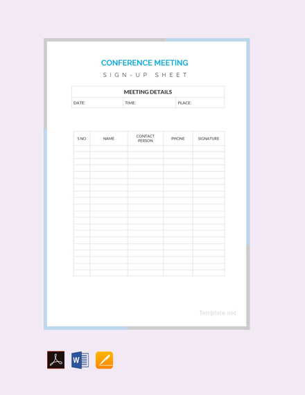 conference sign up sheet template