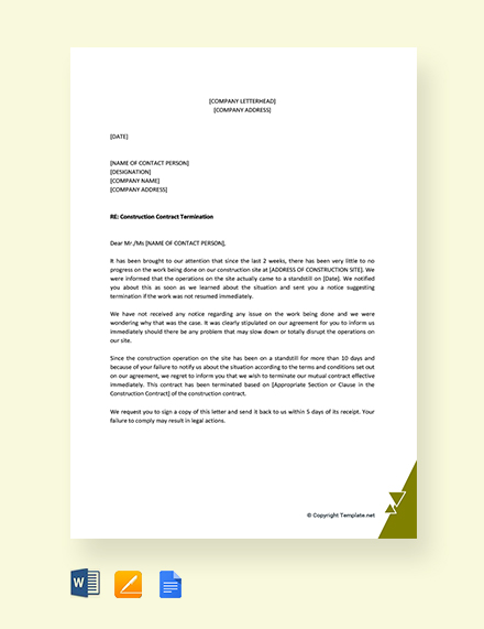 construction contract termination letter