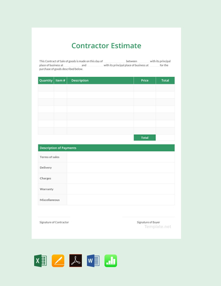 Contractor Estimate Sheet Template