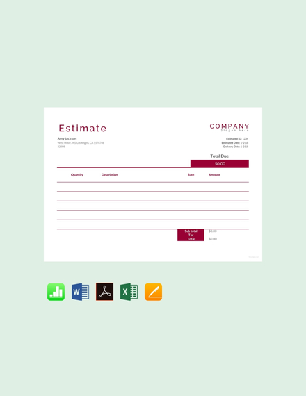 Cost Estimate Sheet Template