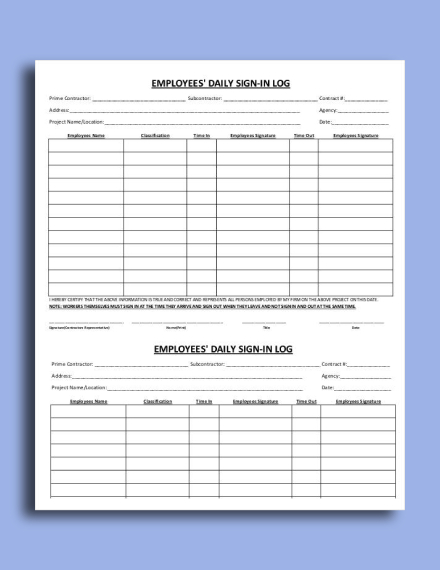 Employee Daily Sign In Sheet