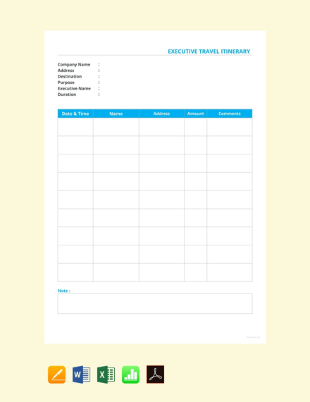 executive travel itinerary template