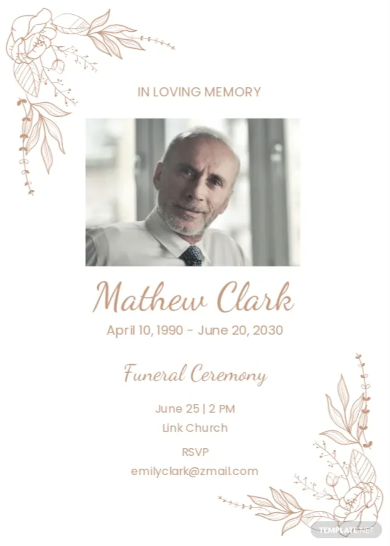 floral funeral invitation card template