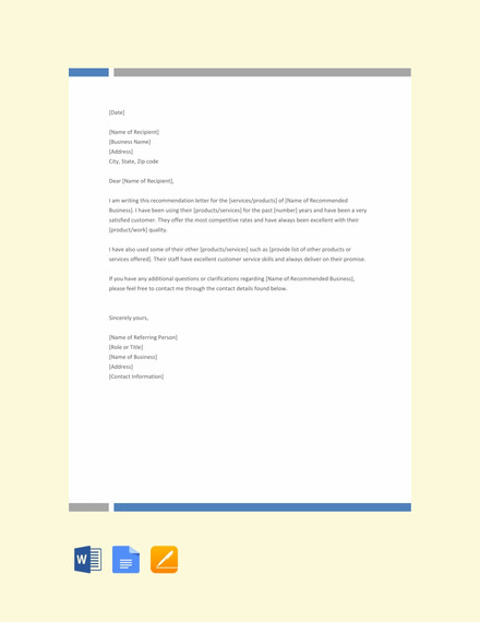 free business reference letter template