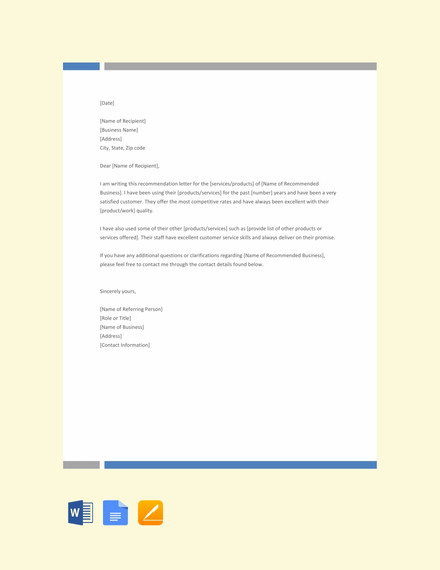 Business Reference Letter For Vendor