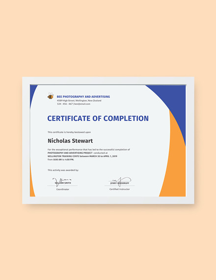 free completion certificate template