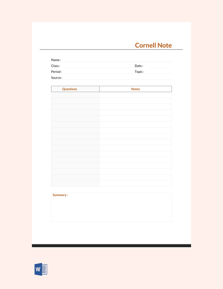 free cornell note template