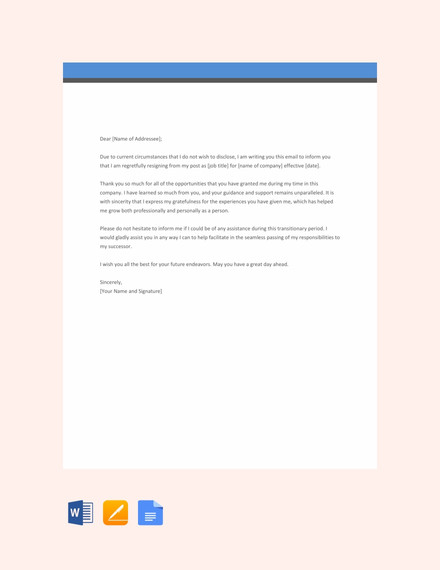free email resignation letter template