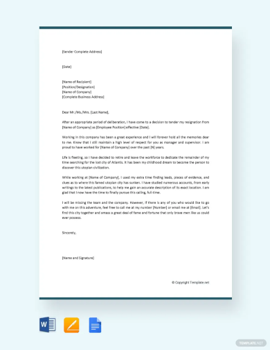 Free Funny Retirement Resignation Letter Template