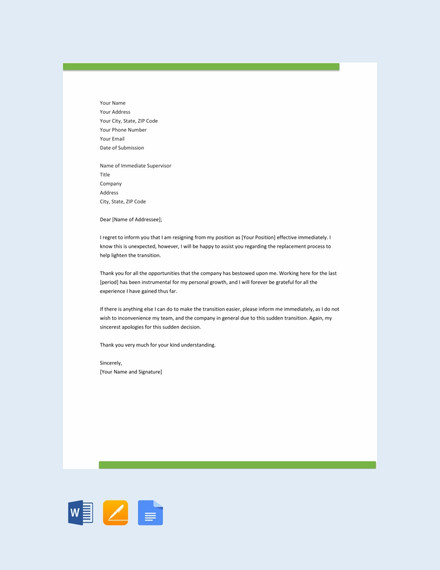 immediate resignation letter pdf download
