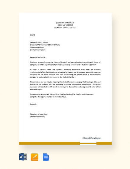 free internship acceptance letter from company to university