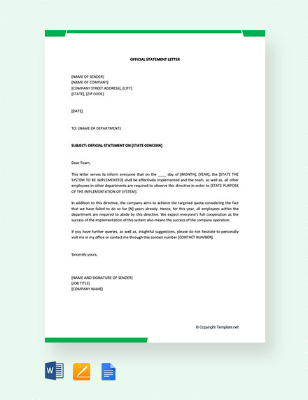 Official Statement Letter Format 12 Examples Format Sample Examples