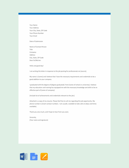 free professional application letter template