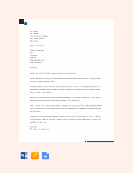 free promotion application letter template