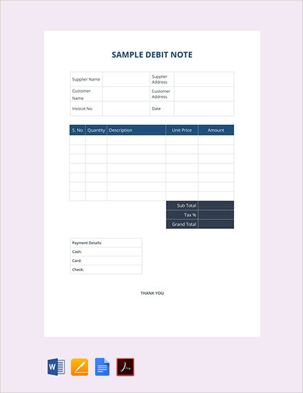 free sample debit note template