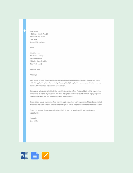 free sample of application letter template