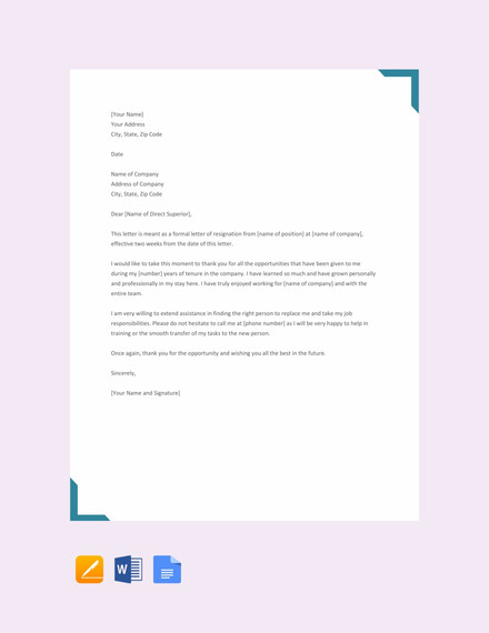 Free Two Weeks Notice Letter