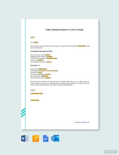 fund transfer request letter to bank template